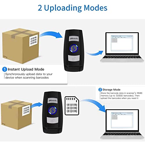 Alacrity Bluetooth Barcode Scanner, Portable Mini 1D Handheld Barcode Scanner 3-in-1 Bar Code Reader Scanner Scanning Work with Windows, Android, iOS, Tablets or Computers Able to Scan Codes on Screen