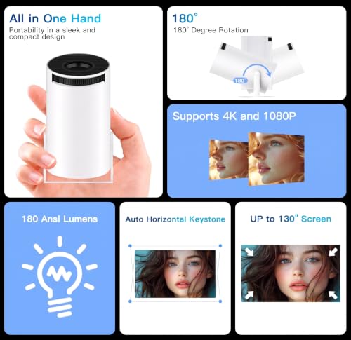 Mini Projector with WiFi and Bluetooth, Portable Smart Projector 4k Support