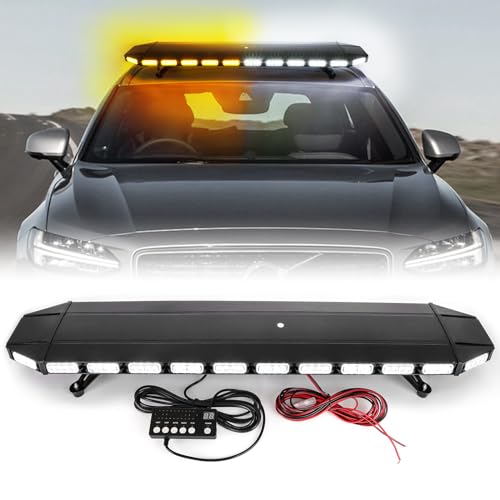 CUMART Upgraded 48" 104LED Extreme High Intensity Construction Emergency Warning Strobe Light Bar Rooftop Low Profile Hazard Flashing for Tow Truck Vehicle (Amber/White)