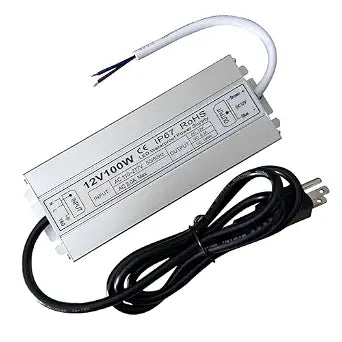 Led Driver 12V Led Transformer 100W IP67 Waterproof Power Supply Ultra Thin 0.78in 100-277V AC to 12Vdc Low Voltage Transformers with 3-Prong Plug 3.3 Feet Cable Indoor Outdoor LED Light