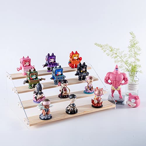 2 Pack 4 Tier Acrylic Display Stand for Figures Wooden Risers Display Case for Craft Fair Acrylic Cupcake Stand for Dessert Table Top Jewelry Displays for Craft Shows Perfume Shelf (SMALL)
