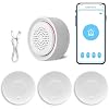 Micmi Smart Water Leak Detector Kit, WiFi Water Sensor Alarm Ultra-Long Range, SMS/APP/Email Alerts, 3 Water Sensors and 1 Base Station, Suit for Home/Basement/Kitchen/Laundry