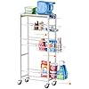 4 Tier Slim Rolling Storage Cart with Pull-Out Baskets, Narrow Sliding Storage Slim Laundry Cart Slim Rolling Kitchen Cart