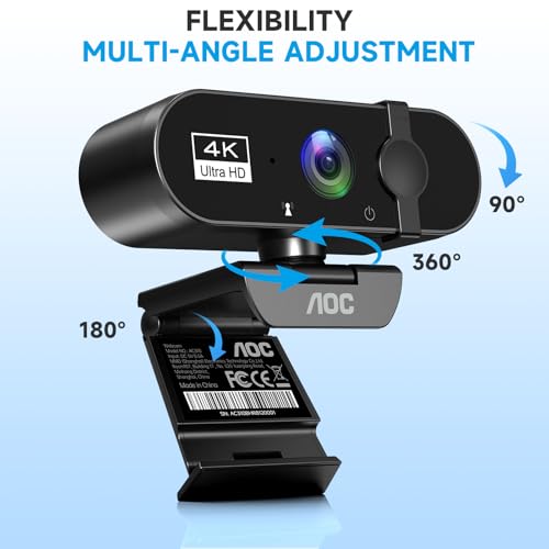AOC 4K Webcam for PC, Streaming Computer Camera with Noise-Canceling Mic