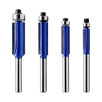 LU&MN Flush Trim Router Bit Set, Top-Bearing, 1/4" Shank, 4 PCS