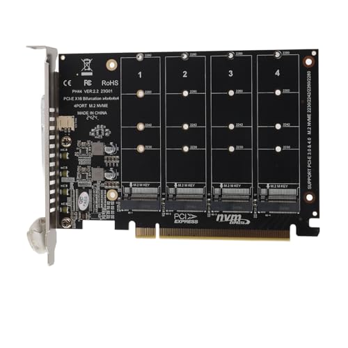 M.2 PCIe Adapter, 4 Port M.2 NVMe SSD to PCIE X16 M Key Hard Drive Converter Reader Expansion Card