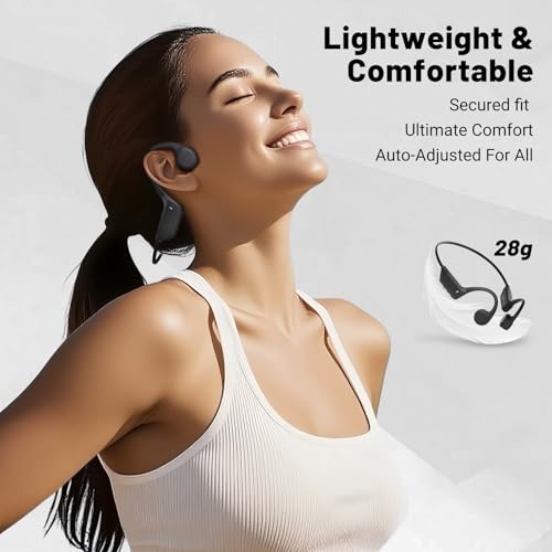 Bone Conduction Headphones, Bluetooth 6.0 Open-Ear Ergonomic Wireless Sports Headphones, IPX5 Waterproof Sweatproof, 10H Playtime for Running, Gym, Training, Fitness