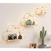Golden Cloud Shape Floating Shelves with LED Lights Wall Decor,Gold Metal Wire and Wood Base Wall Mounted Shelf Decorations for Home Bedroom Living Room - Set of 3