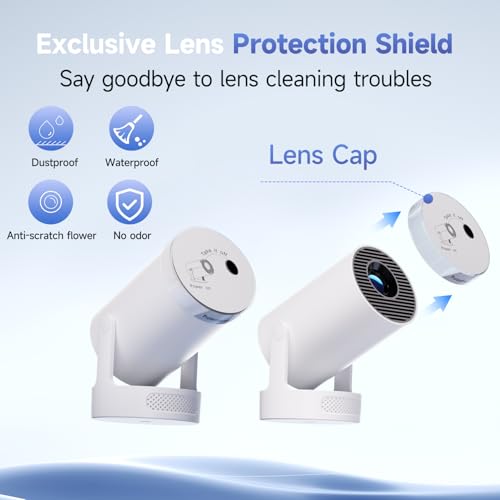 Mini Projector with WiFi 6 Bluetooth 5.4, 4K Support Portable with Lens Cap