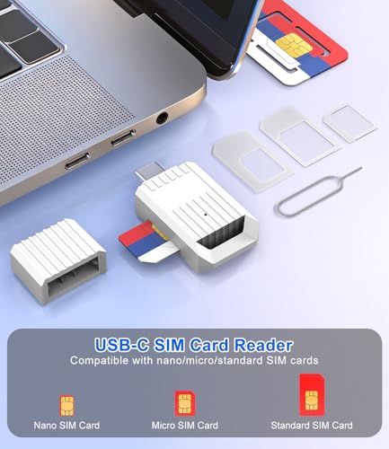 USB-C SIM Card Reader - Includes Standard/Micro/Nano SIM Card Adapters Kit & Eject Pin - USB C to Sim Card Adapter for Backup Edit Add Delete and Read Messages/Contacts - SIM Adapters for Windows