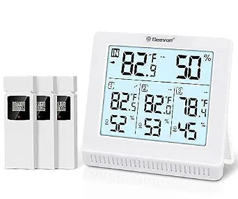 Geevon Indoor Outdoor Thermometer Wireless with 3 Remote Sensors, Digital Hygrometer Thermometer, Temperature Gauge Humidity Monitor with Backlight, 200FT/60M Transmission Range
