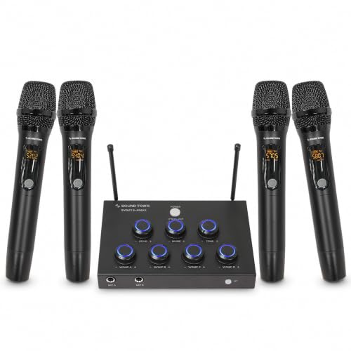 Sound Town 32-Channel Wireless Microphone Karaoke Mixer with 4 Rechargeable Metal Mics, Optical (Toslink), AUX for Smart TVs, Soundbars & Home Receivers, Tablet, PC (SWM15-4MAX)