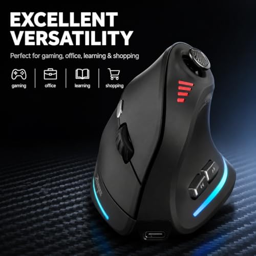 TKMARS Wireless Ergonomic Vertical Gaming Mouse with Joystick, Bluetooth & 2.4G, 12 Programmable Buttons, Adjustable 24000 DPI, Rechargeable RGB Computer Mouse for PC, MacBook & Laptops - Image 3