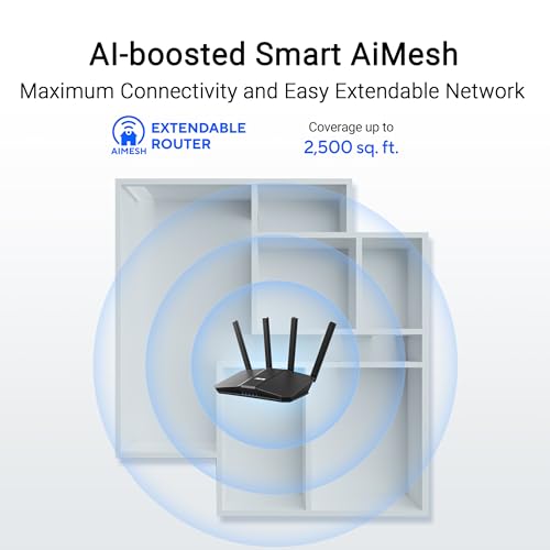 ASUS RT-BE82U Dual-Band WiFi 7 (802.11be) Smart AiMesh Extendable Router, 6500 Mbps, Five 2.5GbE Ports, Parental Controls & VPNs, Advanced Network Security (Renewed)