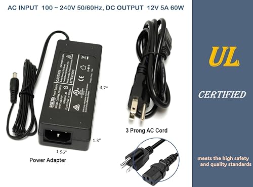 SOLTECH 12V 5A CCTV Adapter, Wisenet Compatible Security Camera Power Supply with 8-Way Splitter, AC DC Converter 100-240V to 12V 5A 60W Transformer, with Samsung Wisenet, Night Owl, Q-See, Black