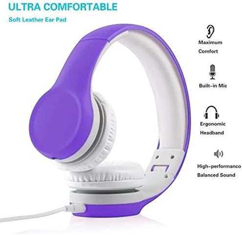 Kids Headphones with Cord, Toddler Headphones with Sharing Function, 85dB/93dB Safe Volume Limit, for Toddler Children Baby Boys Girls On-line Study, School, Travel use (Purple)