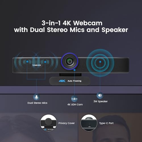 TONGVEO 3-in-1 4K Webcam with Microphones and Speake | Computer Access - Image 4