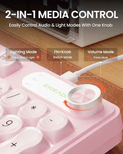 Wired Creamy Keyboard with Number Pad, 98-Key, Media Knob, RGB Backlit-Pink - Image 5