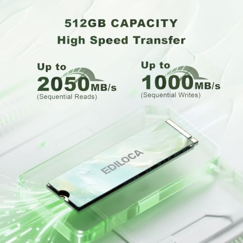 Ediloca 512GB NVMe M.2 SSD PCIe Gen 3x4, Up to 2050MB/s Read, M.2 2280 Internal Solid State Drive, Dynamic SLC Cache, Compatible with PC, Desktop and Laptops(EN680E)