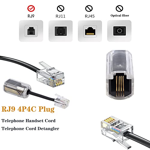 Telephone Handset Cord,Coiled Wire 8Ft Uncoiled / 1.4Ft Coiled Landline Phone Handset Cable RJ9 4P4C Telephone Accessory (Cord+Detangler)