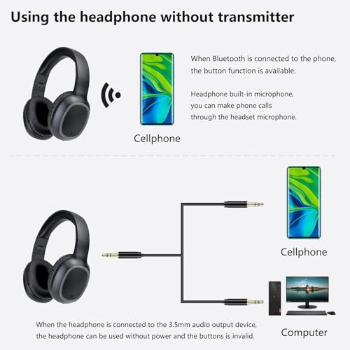 Bluetooth Headphones for TV & PC with USB Transmitter & 3.5mm(Black)
