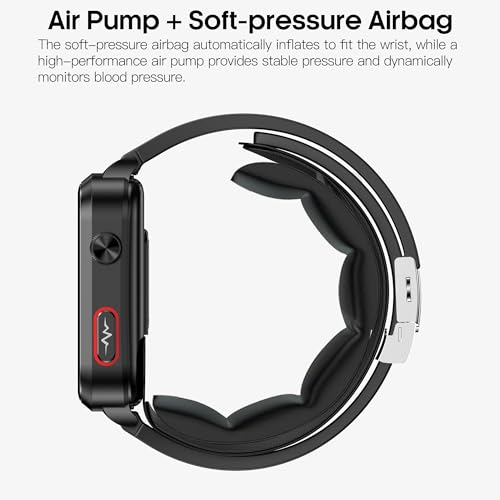 Yowow BIT Blood Pressure Smart Watch Air Bag Air Cuff, 24/7 Heart Rate Blood Oxygen Body Temperature Sleep Respiration Rate Health Monitor Activity Tracker Familiy Data Sharing (Black)