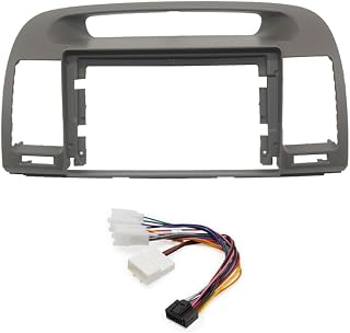 9'' Car Radio Stereo Fascia Frame Panel Trim w/Power Harness(16pin) for Toyota Camry 2000 01 02 03 04 05 06 (Grey)