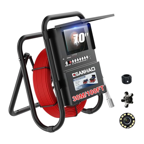 Sewer Camera 100ft Plumbing Drain Camera with 30M Cable Industrial Endoscope IP68 Waterproof Snake Inspection 7 Inch 1000TVL DVR Recording IPS Screen