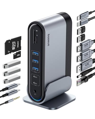 Baseus 17-in-1 Laptop Docking Station 3 Monitors with 4K HDMI+DP, USB C Docking Station with 7 USB, 1000Mbps Ethernet, 100W PD, Card Readers Compatible with Acer/HP/Lenovo/Mac/Dell - Image 2
