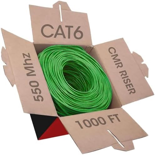 Big-A - Bulk Cat6 Cable 1000ft 23AWG Solid 4 Pair, Cat 6 Ethernet Cable Unshielded Twisted Pair (UTP), (CMR) 550MHz Internet Cable, Pull Box - Green
