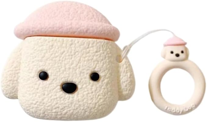 Case Compatible with AirPods 4, Cute Creative Pet Hat Teddy Dog Earphone Case, Puppy Style Soft Silicone Earphone Protection Skin for AirPods4 +Finger Lanyard -Pink