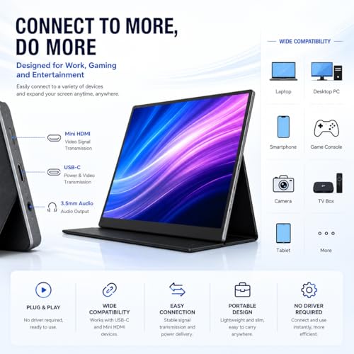 13.3Inch Portable Monitor, 60Hz, 100% sRGB, FHD 4K(3840×2160)