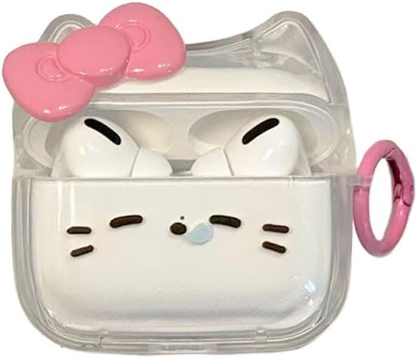 Transparent Clear Earphone Case for AirPods Pro 3 (2025), Lovely Cat Face TPU Silicone Case, Kitty AirPods Pro 3 Cover Protective Skin Shockproof Protector for Earbuds -Sleeping Bowknot Cat