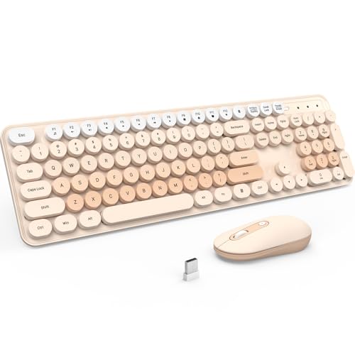 Wireless Keyboard and Mouse, Full-Sized Typewriter Keyboard Silent, Creamy - Image 2