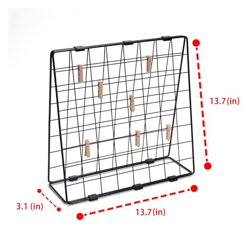 Photo Display Rack, Note Display Rack, Double sided Photo Metal Rack, Desk Photo Manager, With 20 Wooden Clips, Black
