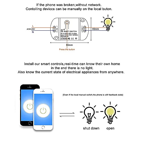 16A Inline WiFi Smart Switch Relay, 120V Smart Life Wireless Module