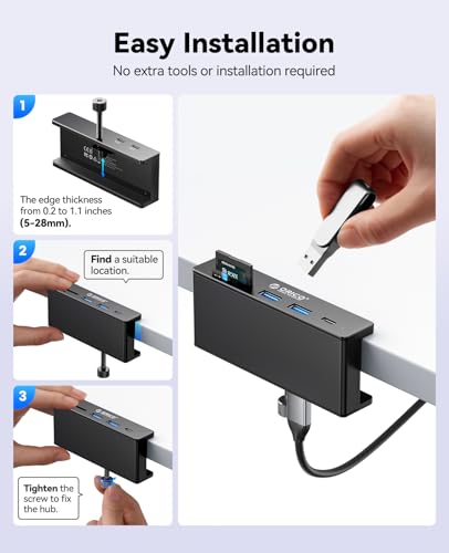 ORICO 5-Port Aluminum Clamp USB3.2 Hub, 10Gbps USB Splitter for Desk
