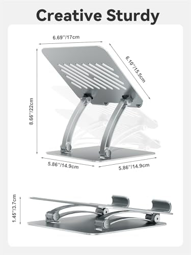 tounee Tablet Holder Stand, Dual Rod Adjustable Aluminum Desktop Stand, Compatible with 4.7-16.9" iPads, Surface Tablets, Portable Monitors, Kindle & More (Silver)
