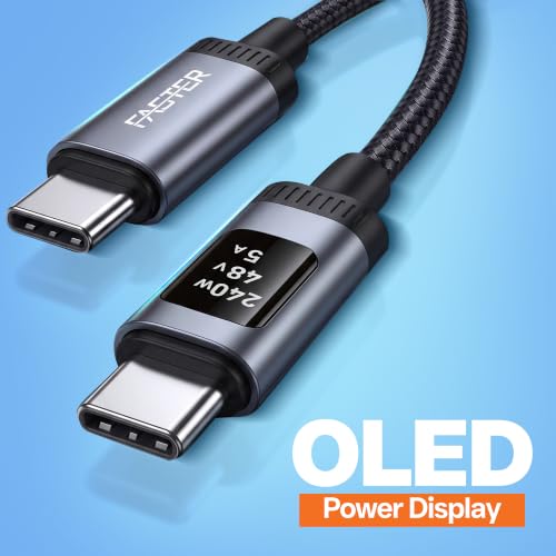 FASTER D8 USB-C to USB-C Cable, 240W, OLED Power Display, 3.9ft