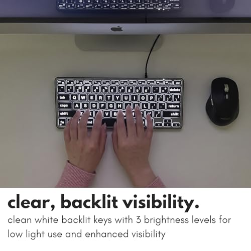Macally Large Print Keyboard for Mac (Dual USB-C & USB-A) – Backlit Small Wired Keyboard, Compact Mini USB Keyboard with Quiet Scissor Switch Keys, Compatible with MacBook Air & Mac mini - Image 5