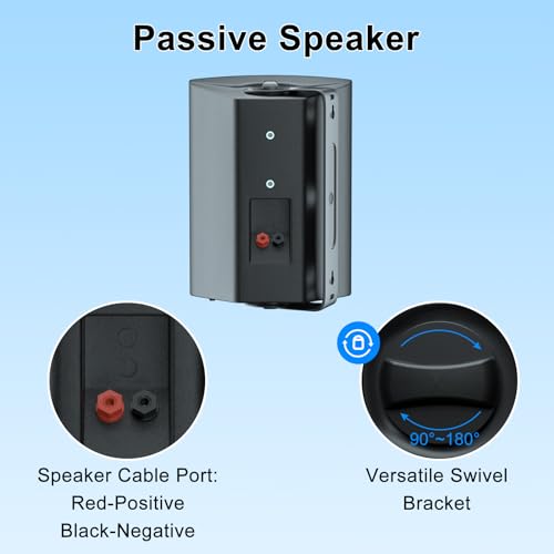 STUDIOFINIX 5.25 Inch 600W Passive Indoor Outdoor Speakers Wired Waterproof, Wall Mount Speakers for Patio Garage Home,2 Pairs (Black)