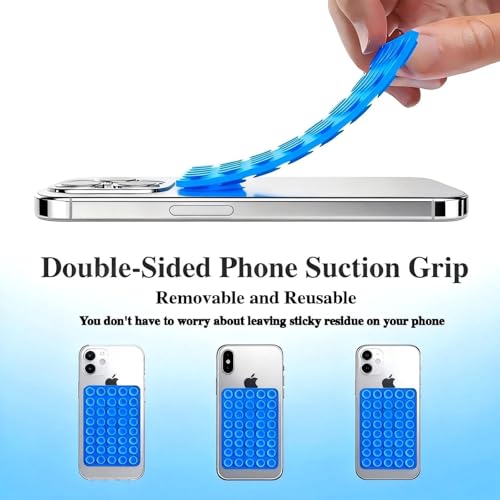 Silicone Double-Sided Suction Phone Case Detachable Mount, Octoobuddyy Sticky Phone Grip Hands-Free Accessories for Selfies & Videos for TikTok Influencers Trending Items for iPhone & Android（Blue）