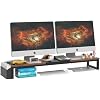 LAND·VOI Dual Monitor Stand Riser,41.5'' Long Monitor Stand for 2 Monitors, Wood Computer Riser with Pocket, Desktop Oraganizer with Pen Holder, Monitor Riser for Desk Computer,Laptop,TV, Rustic Brown