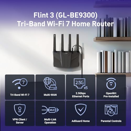 GL.iNet GL-BE9300 Flint 3 Tri-Band Wi-Fi 7 Router 5 x 2.5G VPN Router