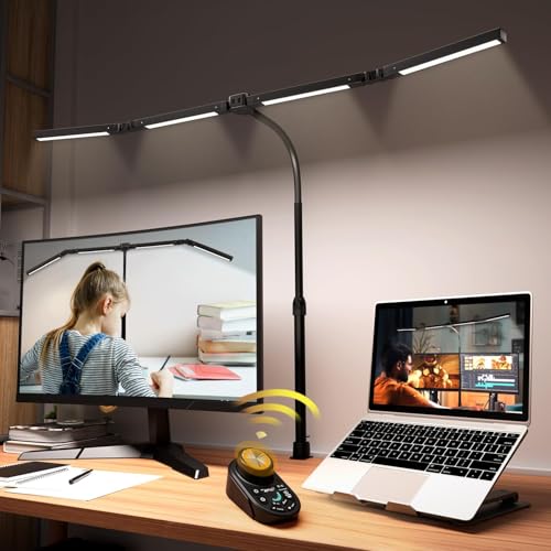 Adjustable LED Desk Lamp with Clamp & Remote, Wide 4-Head