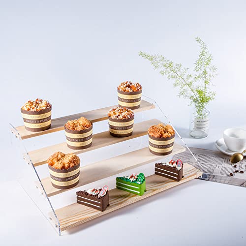2 Pack 4 Tier Acrylic Display Stand for Figures Wooden Risers Display Case for Craft Fair Acrylic Cupcake Stand for Dessert Table Top Jewelry Displays for Craft Shows Perfume Shelf (SMALL)