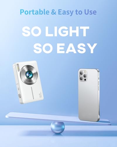 Digital Camera FHD 1080P Point and Shoot Camera with 32GB Card, Pearl White