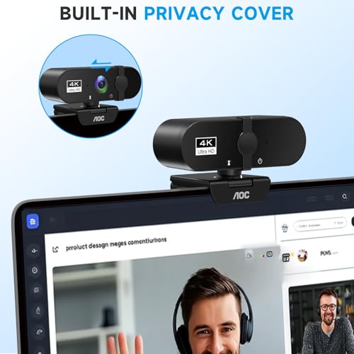 AOC 4K Webcam for PC, Streaming Computer Camera with Noise-Canceling Mic