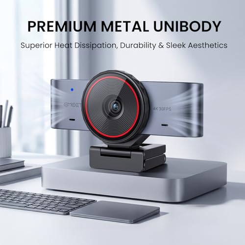 EMEET C960 Ultra 4K Webcam for Mac & PC, 1/1.5" Large Sensor, Metal Body
