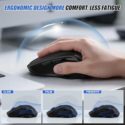 Wireless Bluetooth Mouse for Mac Pro MacBook Air, Rechargeable Mice with Jiggler Mouse, 3 Mode Switch Bluetooth 5.2/3.0 & 2.4G USB-A/USB-C Receiver, Optical Silent Mouse for iPad PC Laptop, Black - Image 5